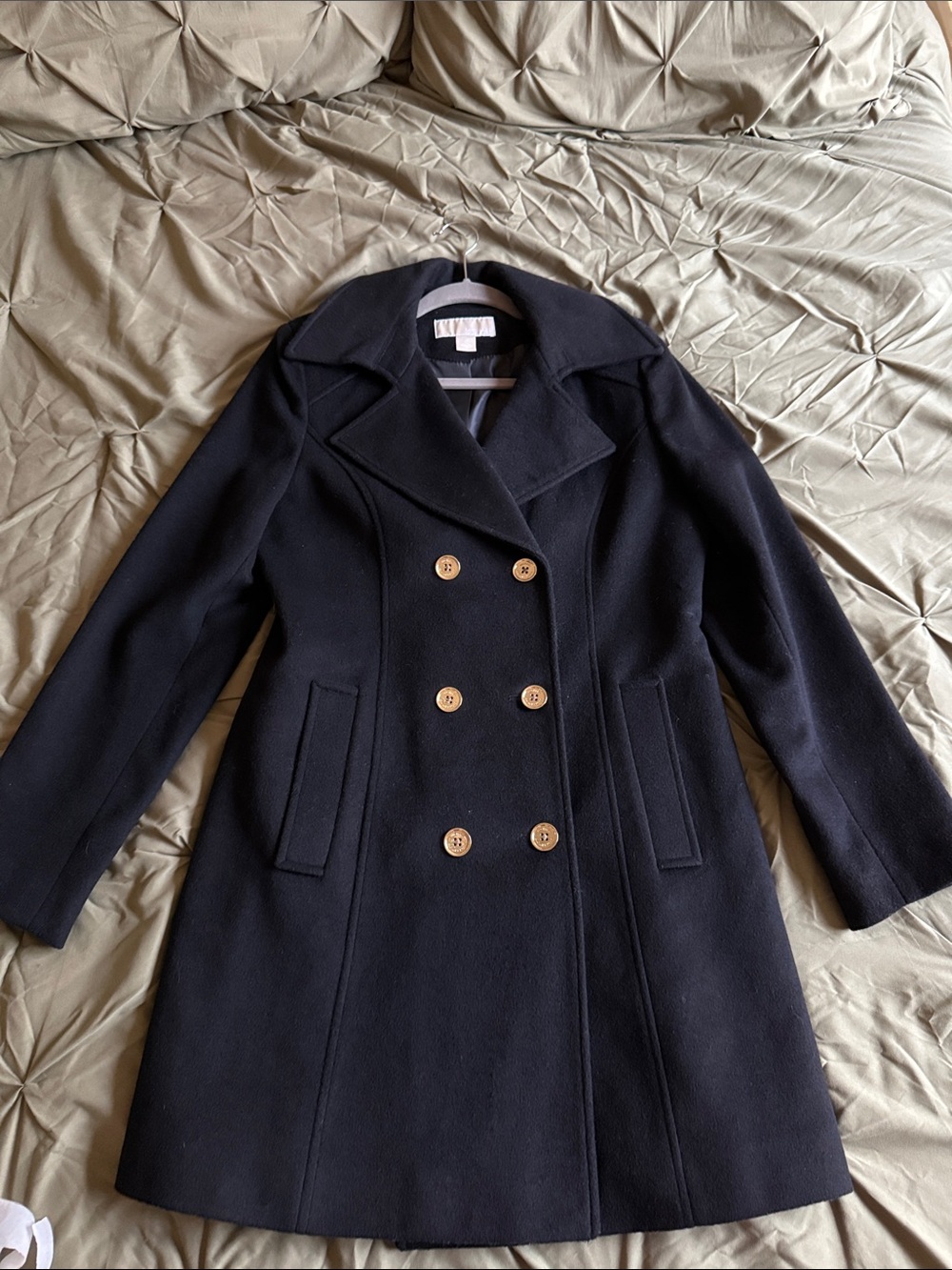 Michael Kors Navy Double-Breasted Wool Pea Coat